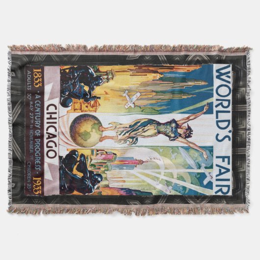 シカゴ・ワールド・フェア1933ヴィンテージ・ポスター スローブランケット (正面)