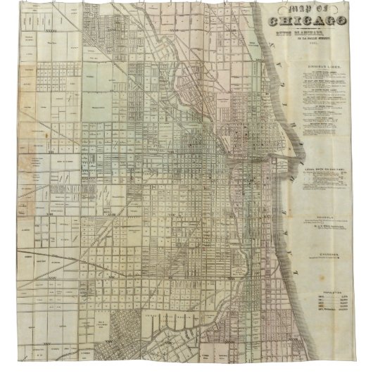 シカゴ(1857年)のヴィンテージの地図 シャワーカーテン (正面)