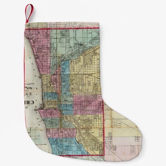 シカゴ(1869年)のヴィンテージの地図 スモールクリスマスストッキング (正面)