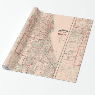 シカゴ- 1893年のヴィンテージの古い地図 ラッピングペーパー