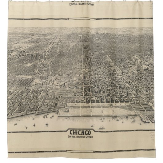 シカゴ(1916年)のヴィンテージの絵解き地図 シャワーカーテン (正面)