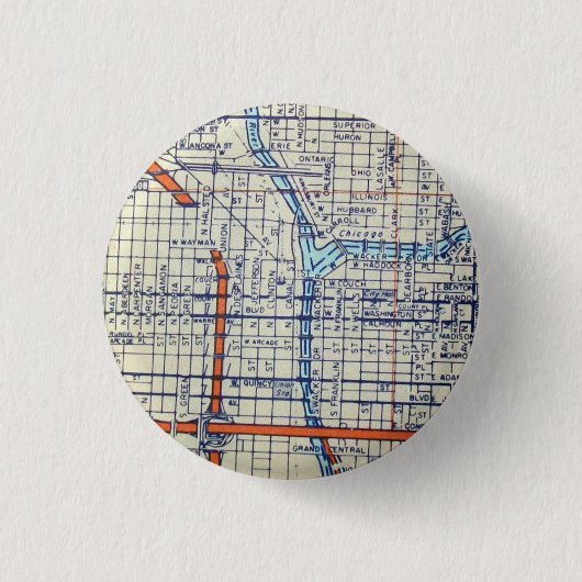 シカゴ、ILのヴィンテージの地図 缶バッジ (正面)