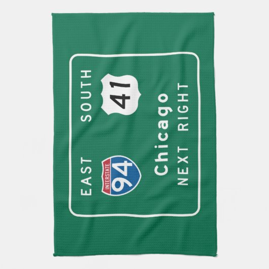 シカゴ、ILの交通標識 キッチンタオル (縦)