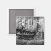 シカゴ, IL - 1920年建設のデュサーブル橋 - モノクロ マグネット (正面/裏面)