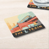 シカゴ、IL - 「L」列車 スクエアペーパーコースター (アングル)