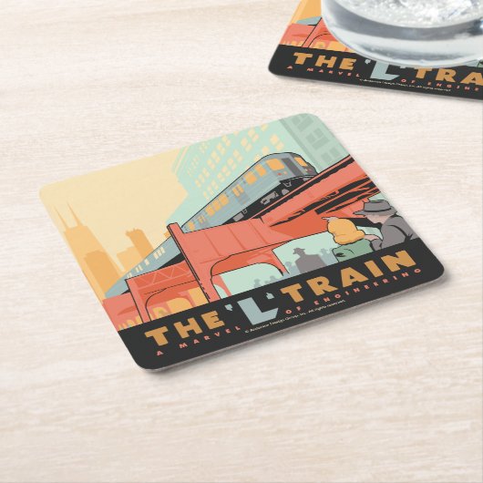 シカゴ、IL - 「L」列車 スクエアペーパーコースター (アングル)