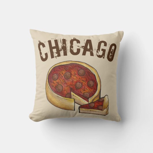 シカゴILイリノイ深い皿ペパローニピザ食品 クッション (正面)