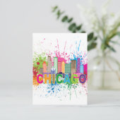 シカゴILスカイライン抽象芸術カラーイラストレーション ポストカード (スタンド正面)
