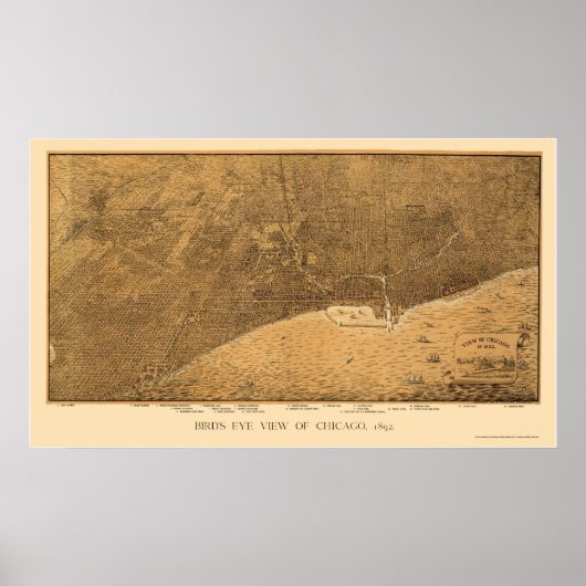シカゴILパノラママップ – 1892a ポスター (正面)