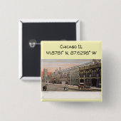 シカゴILマップ座標ヴィンテージスタイル 缶バッジ (正面&裏面)