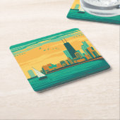 シカゴIL – レイク楽しむフロント スクエアペーパーコースター (アングル)