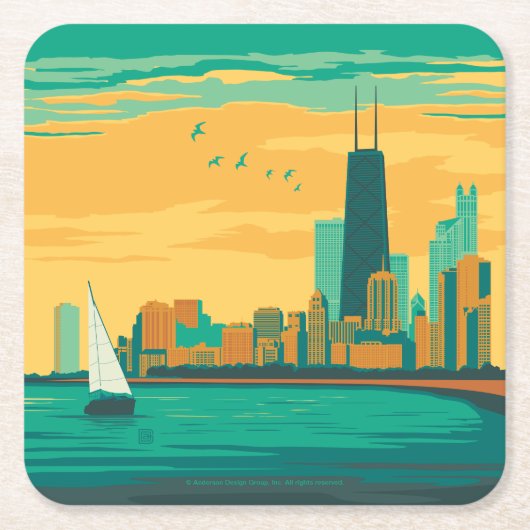 シカゴIL – レイク楽しむフロント スクエアペーパーコースター (正面)