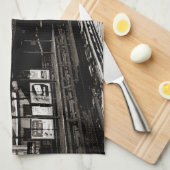 シカゴL 1950水彩画セピア写真地下鉄 キッチンタオル (四つ折り)