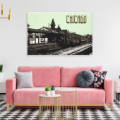 シカゴL 1950水彩画セピア写真地下鉄 キャンバスプリント (インサイチュ (リビング))