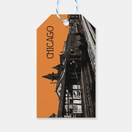 シカゴL 1950水彩画セピア写真地下鉄 ギフトタグ (正面)