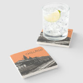 シカゴL 1950水彩画セピア写真地下鉄 ストーンコースター (横)