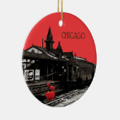 シカゴL 1950水彩画セピア写真地下鉄 セラミックオーナメント (右)