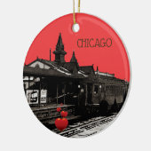 シカゴL 1950水彩画セピア写真地下鉄 セラミックオーナメント (左)