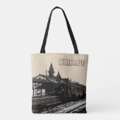 シカゴL 1950水彩画セピア写真地下鉄 トートバッグ (裏面)