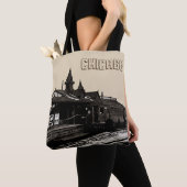 シカゴL 1950水彩画セピア写真地下鉄 トートバッグ (クローズアップ)