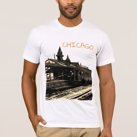 シカゴL 1950水彩画セピア写真地下鉄 Tシャツ (正面)