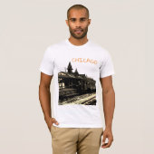 シカゴL 1950水彩画セピア写真地下鉄 Tシャツ (正面フル)
