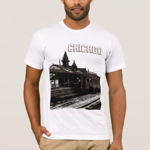 シカゴL 1950水彩画セピア写真地下鉄 Tシャツ