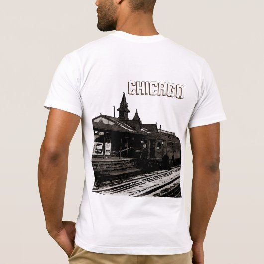 シカゴL 1950水彩画セピア写真地下鉄 Tシャツ (裏面)