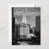 シカゴLTウィンドシティウォーターカラー白黒 ポストカード (正面/裏面)
