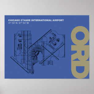 シカゴO'Hare空港(ORD)図表ポスター ポスター
