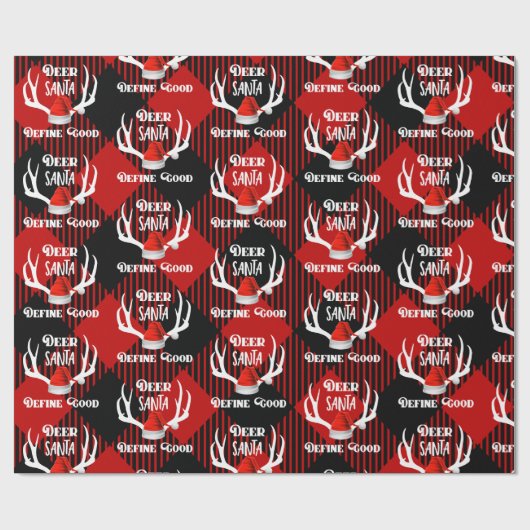 シカサンタはよいクリスマスの狩りの(雄ジカの)枝角を定義します ラッピングペーパー (フラット)
