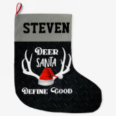 シカサンタはよいクリスマスの狩りの(雄ジカの)枝角を定義します ラージクリスマスストッキング (正面)