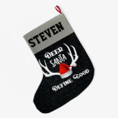 シカサンタはよいクリスマスの狩りの(雄ジカの)枝角を定義します ラージクリスマスストッキング (裏面 (吊り時))