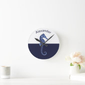 シカスタムーホースネービーブルー海ビーチ ラウンド壁時計 (ホーム)