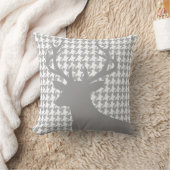 シカヘッド千鳥格子のな|の灰色白 クッション (ブランケット)