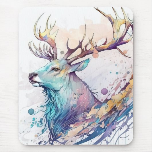 シカポートレート動物絵を描野生生物林 マウスパッド (正面)