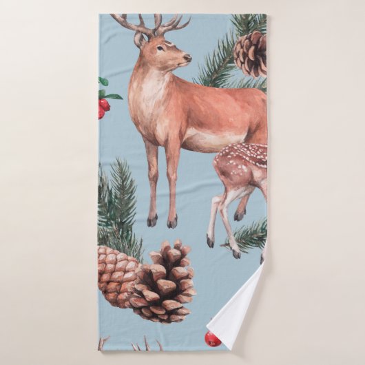 シカマツの円錐とツイの動物の写生模様 バスタオル (バスタオル)