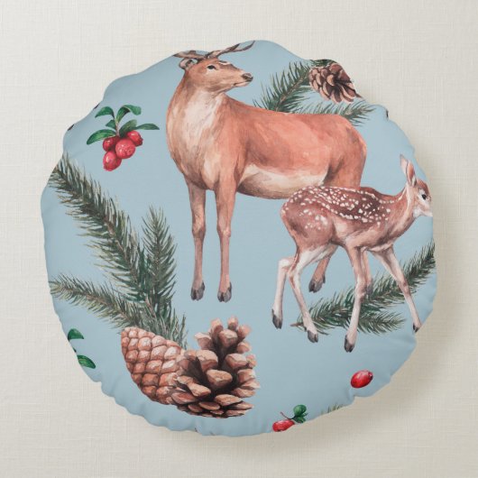 シカマツの円錐とツイの動物の写生模様 ラウンドクッション (裏面)