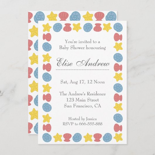 シカラフルャワーの模様を描く 招待状 (正面/裏面)