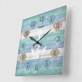 シカラフルーシェルとホワイトいかり スクエア壁時計 (傾斜)