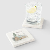 シカ付きウッドランドフォレストキャビパーソナライズされたン  ストーンコースター (横)