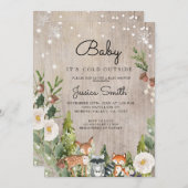 シカ動物の森林地帯の冬の誘い 招待状 (正面/裏面)