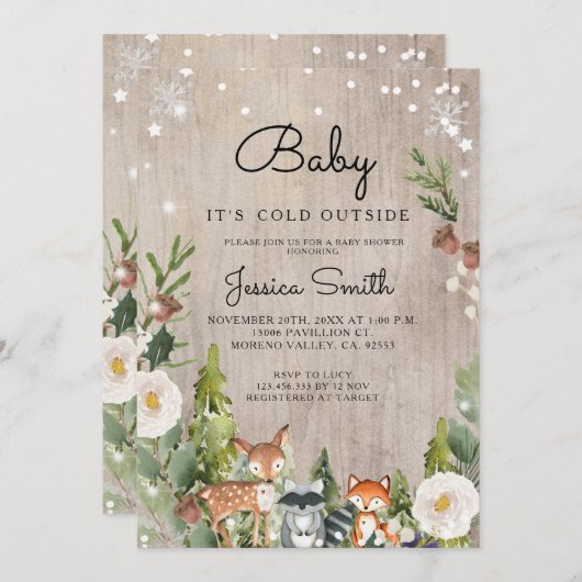 シカ動物の森林地帯の冬の誘い 招待状 (正面/裏面)