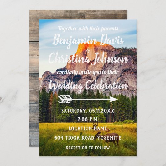 シカ及び山の結婚式招待状 招待状 (正面/裏面)