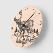 シカ場面 ラウンド壁時計 (傾斜)