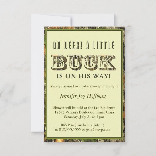 シカ少しお金が出る!迷彩柄招待状 招待状 (正面)