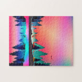 シカ林樹林オーロラオーロラ ジグソーパズル (横)