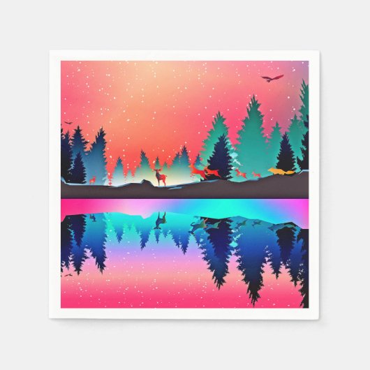 シカ林樹林オーロラオーロラ スタンダードカクテルナプキン (正面)