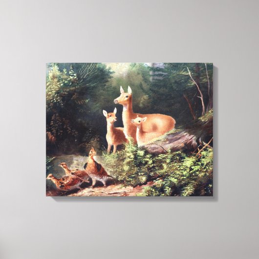 シカ・イン・ウッズヴィンテージ絵画ズ キャンバスプリント (正面)