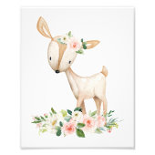 シカ、森林動物、ボウ、ピンク色の花 フォトプリント            (正面)